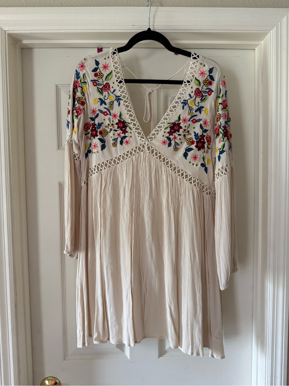 Cream Floral Embroidered V-Neck Women’s Swim Coverup